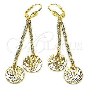 Oro Laminado Long Earring, Gold Filled Style with White Crystal, Diamond Cutting Finish, Golden Finish, 5.075.009