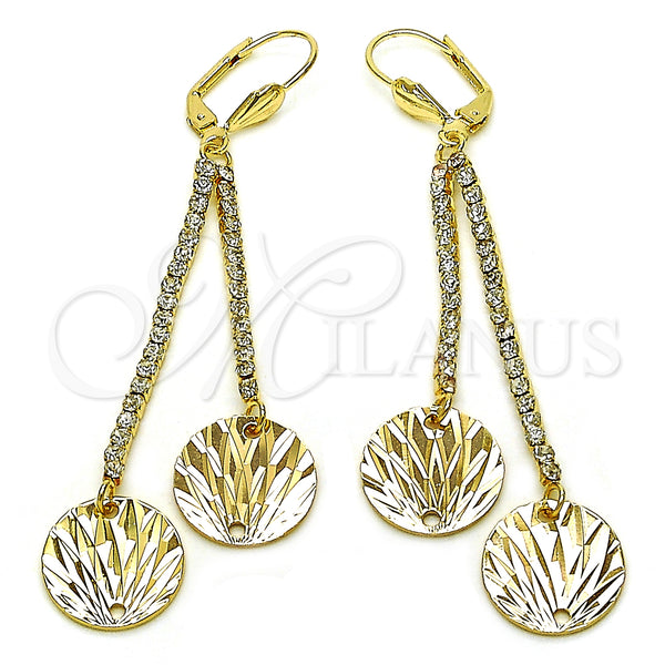Oro Laminado Long Earring, Gold Filled Style with White Crystal, Diamond Cutting Finish, Golden Finish, 5.075.009