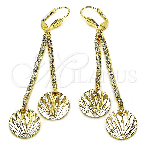Oro Laminado Long Earring, Gold Filled Style with White Crystal, Diamond Cutting Finish, Golden Finish, 5.075.009
