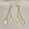 Oro Laminado Long Earring, Gold Filled Style Leaf Design, with White Crystal, Polished, Golden Finish, 5.081.004