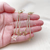 Oro Laminado Long Earring, Gold Filled Style Star Design, with White Crystal, Diamond Cutting Finish, Golden Finish, 5.085.003