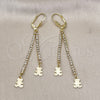 Oro Laminado Long Earring, Gold Filled Style Teddy Bear Design, with White Crystal, Diamond Cutting Finish, Golden Finish, 5.085.007