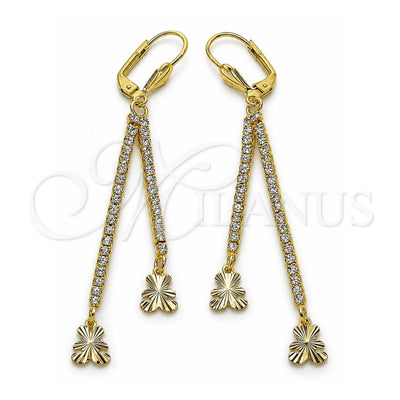 Oro Laminado Long Earring, Gold Filled Style Teddy Bear Design, with White Crystal, Diamond Cutting Finish, Golden Finish, 5.085.007
