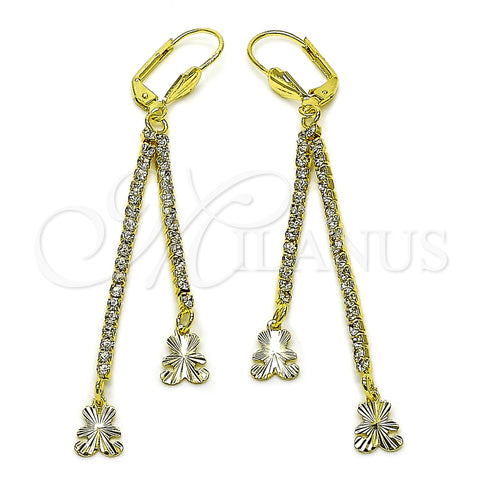 Oro Laminado Long Earring, Gold Filled Style Teddy Bear Design, with White Crystal, Diamond Cutting Finish, Golden Finish, 5.085.007