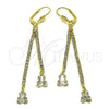 Oro Laminado Long Earring, Gold Filled Style Teddy Bear Design, with White Crystal, Diamond Cutting Finish, Golden Finish, 5.085.007