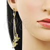 Oro Laminado Long Earring, Gold Filled Style Bird Design, with White Crystal, Polished, Golden Finish, 5.100.008