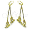 Oro Laminado Long Earring, Gold Filled Style Bird Design, with White Crystal, Polished, Golden Finish, 5.100.008