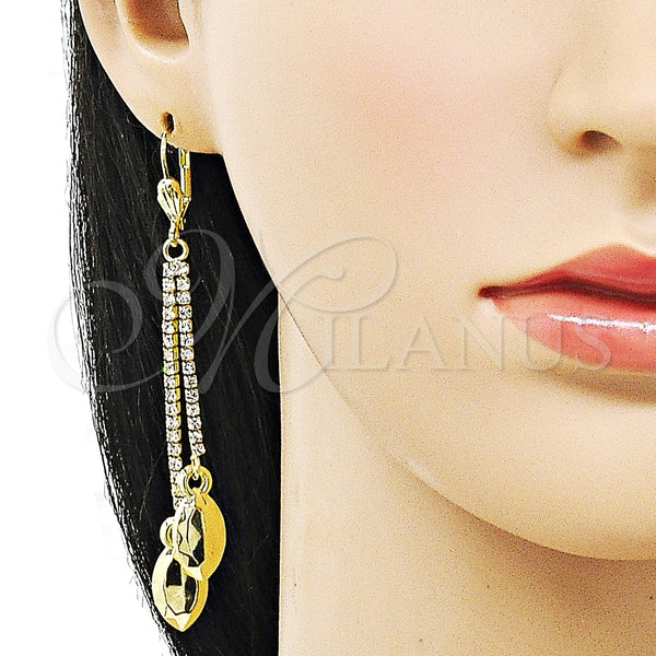 Oro Laminado Long Earring, Gold Filled Style with White Crystal, Polished, Golden Finish, 5.101.005