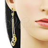 Oro Laminado Long Earring, Gold Filled Style with White Crystal, Polished, Golden Finish, 5.101.005