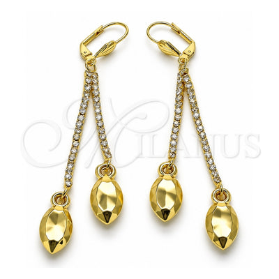 Oro Laminado Long Earring, Gold Filled Style with White Crystal, Polished, Golden Finish, 5.101.005