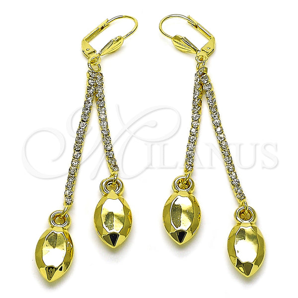 Oro Laminado Long Earring, Gold Filled Style with White Crystal, Polished, Golden Finish, 5.101.005