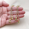 Oro Laminado Long Earring, Gold Filled Style Teddy Bear Design, with White Crystal, Polished, Golden Finish, 5.101.006