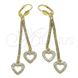 Oro Laminado Long Earring, Gold Filled Style Heart Design, with White Crystal, Matte Finish, Golden Finish, 5.105.011
