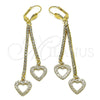 Oro Laminado Long Earring, Gold Filled Style Heart Design, with White Crystal, Matte Finish, Golden Finish, 5.105.011