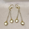 Oro Laminado Long Earring, Gold Filled Style Heart Design, with White Crystal, Polished, Golden Finish, 5.107.004