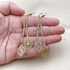 Oro Laminado Long Earring, Gold Filled Style Leaf Design, with White Crystal, Polished, Golden Finish, 5.108.004