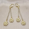 Oro Laminado Long Earring, Gold Filled Style Flower Design, with White Crystal, Polished, Golden Finish, 5.110.003