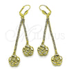 Oro Laminado Long Earring, Gold Filled Style Flower Design, with White Crystal, Polished, Golden Finish, 5.110.003