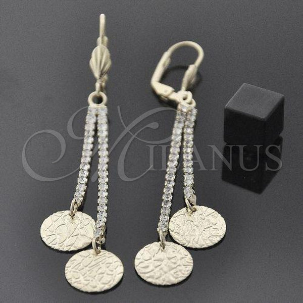 Oro Laminado Long Earring, Gold Filled Style with White Crystal, Polished, Golden Finish, 5.111.009