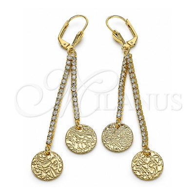 Oro Laminado Long Earring, Gold Filled Style with White Crystal, Polished, Golden Finish, 5.111.009