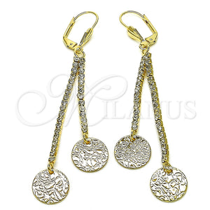 Oro Laminado Long Earring, Gold Filled Style with White Crystal, Polished, Golden Finish, 5.111.009