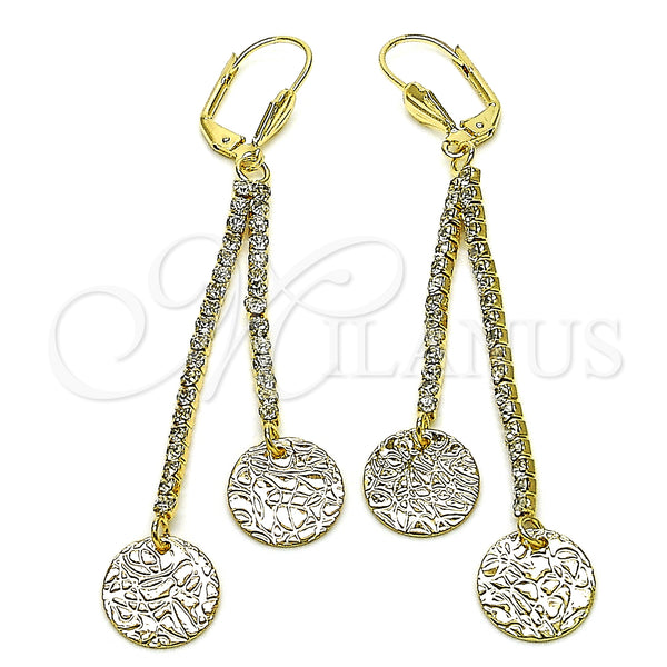 Oro Laminado Long Earring, Gold Filled Style with White Crystal, Polished, Golden Finish, 5.111.009