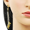Oro Laminado Long Earring, Gold Filled Style Dolphin Design, with White Crystal, Polished, Golden Finish, 5.100.002