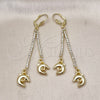 Oro Laminado Long Earring, Gold Filled Style Dolphin Design, with White Crystal, Polished, Golden Finish, 5.100.002