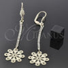 Oro Laminado Long Earring, Gold Filled Style Flower Design, with White Cubic Zirconia, Diamond Cutting Finish, Golden Finish, 5.087.001