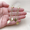 Oro Laminado Long Earring, Gold Filled Style Leaf Design, with White Crystal, Brushed Finish, Golden Finish, 5.071.009