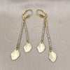 Oro Laminado Long Earring, Gold Filled Style Leaf Design, with White Crystal, Brushed Finish, Golden Finish, 5.071.009
