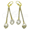 Oro Laminado Long Earring, Gold Filled Style Leaf Design, with White Crystal, Brushed Finish, Golden Finish, 5.071.009