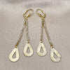 Oro Laminado Long Earring, Gold Filled Style Teardrop Design, with White Crystal, Diamond Cutting Finish, Golden Finish, 5.099.003