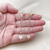Oro Laminado Long Earring, Gold Filled Style Star and Flower Design, with White Crystal, Diamond Cutting Finish, Golden Finish, 5.086.001