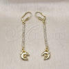 Oro Laminado Long Earring, Gold Filled Style Dolphin Design, with White Crystal, Polished, Golden Finish, 5.089.008
