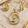 Oro Laminado Earring and Pendant Adult Set, Gold Filled Style with White Crystal, Polished, Golden Finish, 5.040.005