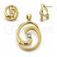 Oro Laminado Earring and Pendant Adult Set, Gold Filled Style with White Crystal, Polished, Golden Finish, 5.040.005