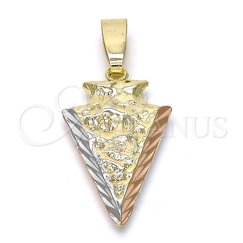 Oro Laminado Fancy Pendant, Gold Filled Style Diamond Cutting Finish, Tricolor, 5.182.041