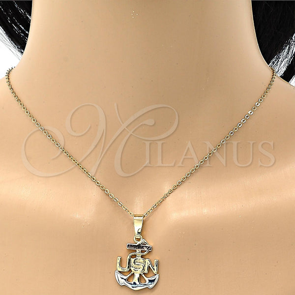 Oro Laminado Fancy Pendant, Gold Filled Style Anchor Design, Polished, Tricolor, 5.183.028