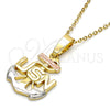 Oro Laminado Fancy Pendant, Gold Filled Style Anchor Design, Polished, Tricolor, 5.183.028