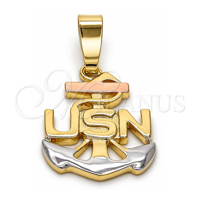 Oro Laminado Fancy Pendant, Gold Filled Style Anchor Design, Polished, Tricolor, 5.183.028