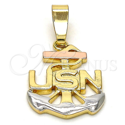 Oro Laminado Fancy Pendant, Gold Filled Style Anchor Design, Polished, Tricolor, 5.183.028