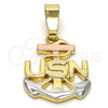 Oro Laminado Fancy Pendant, Gold Filled Style Anchor Design, Polished, Tricolor, 5.183.028