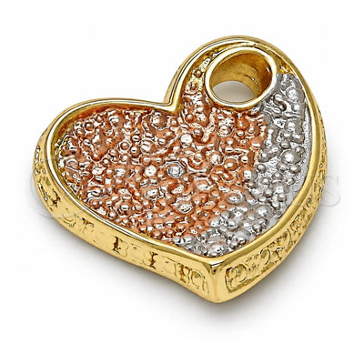Oro Laminado Fancy Pendant, Gold Filled Style Heart Design, Diamond Cutting Finish, Tricolor, 5.181.022