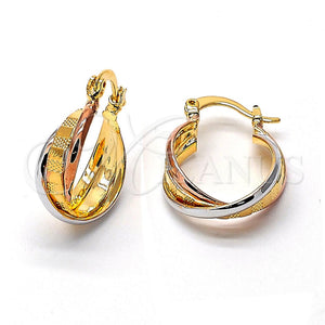 Oro Laminado Small Hoop, Gold Filled Style Twist Design, Diamond Cutting Finish, Tricolor, 5.155.007