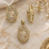 Oro Laminado Earring and Pendant Adult Set, Gold Filled Style Flower Design, with White Micro Pave, Polished, Golden Finish, 10.156.0050