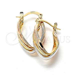 Oro Laminado Medium Hoop, Gold Filled Style Twist Design, Diamond Cutting Finish, Tricolor, 5.155.023