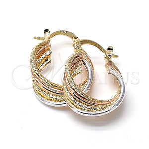 Oro Laminado Medium Hoop, Gold Filled Style Twist Design, Diamond Cutting Finish, Tricolor, 5.156.028