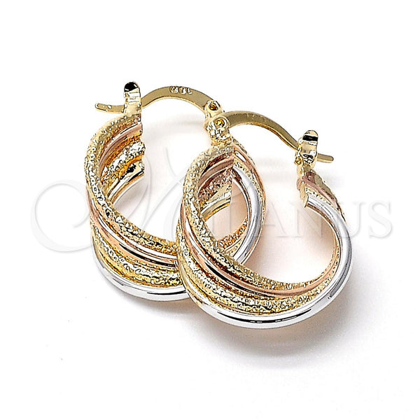 Oro Laminado Medium Hoop, Gold Filled Style Twist Design, Diamond Cutting Finish, Tricolor, 5.156.028