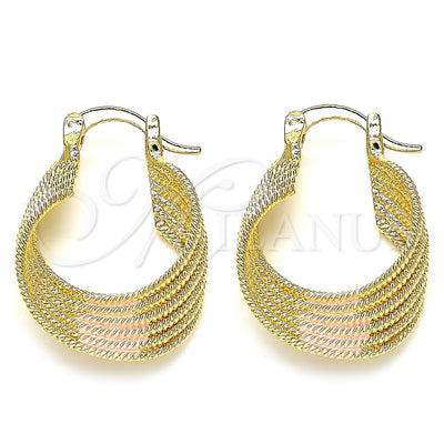 Oro Laminado Small Hoop, Gold Filled Style Twist Design, Diamond Cutting Finish, Tricolor, 5.158.010.20 for wholesale, main product view